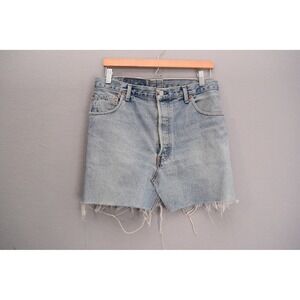 Levi's 501 Denim Skirt Light Wash Frayed Hem Distressed Large Re Worked